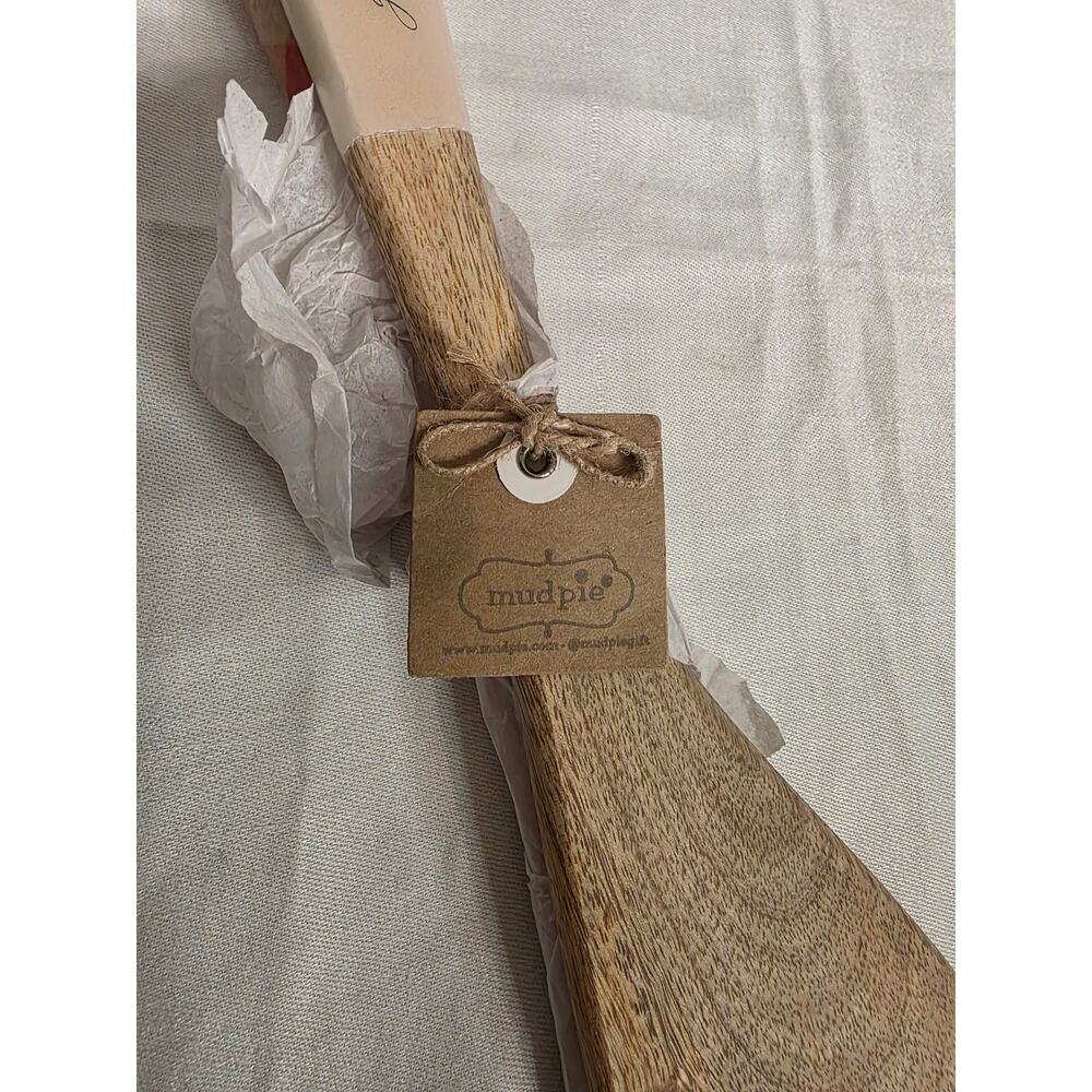Mudpie Wooden Pumpkin Enamel Servers 12" Long New with Tags - Picture 3 of 5